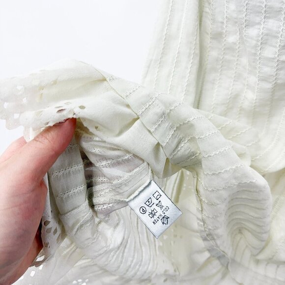 VINTAGE 90S STYLE SHEER CREAM DRESS WITH GATHERED DETAILS AND RUFFLE DETAILS - Picture 12 of 13